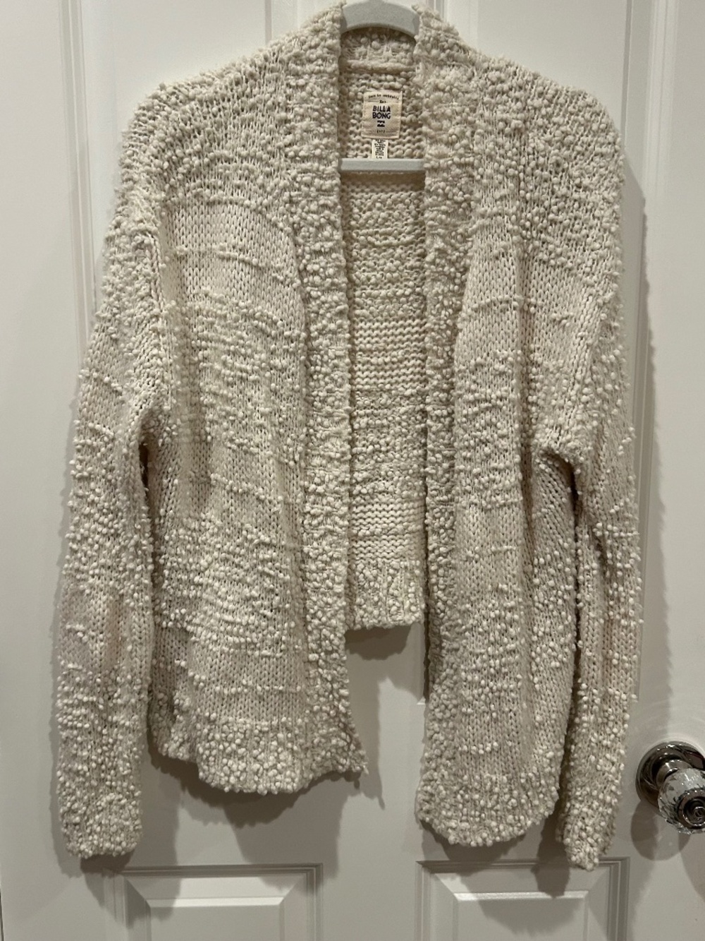 Billabong Cream Textured Chunky Knit Open Front Cardigan Size Large